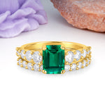 Grand Prong?Held Emerald Cut Emerald Bridal Ring Set - Additional view