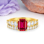 Grand Prong?Held Emerald Cut Ruby Bridal Ring Set - Additional view