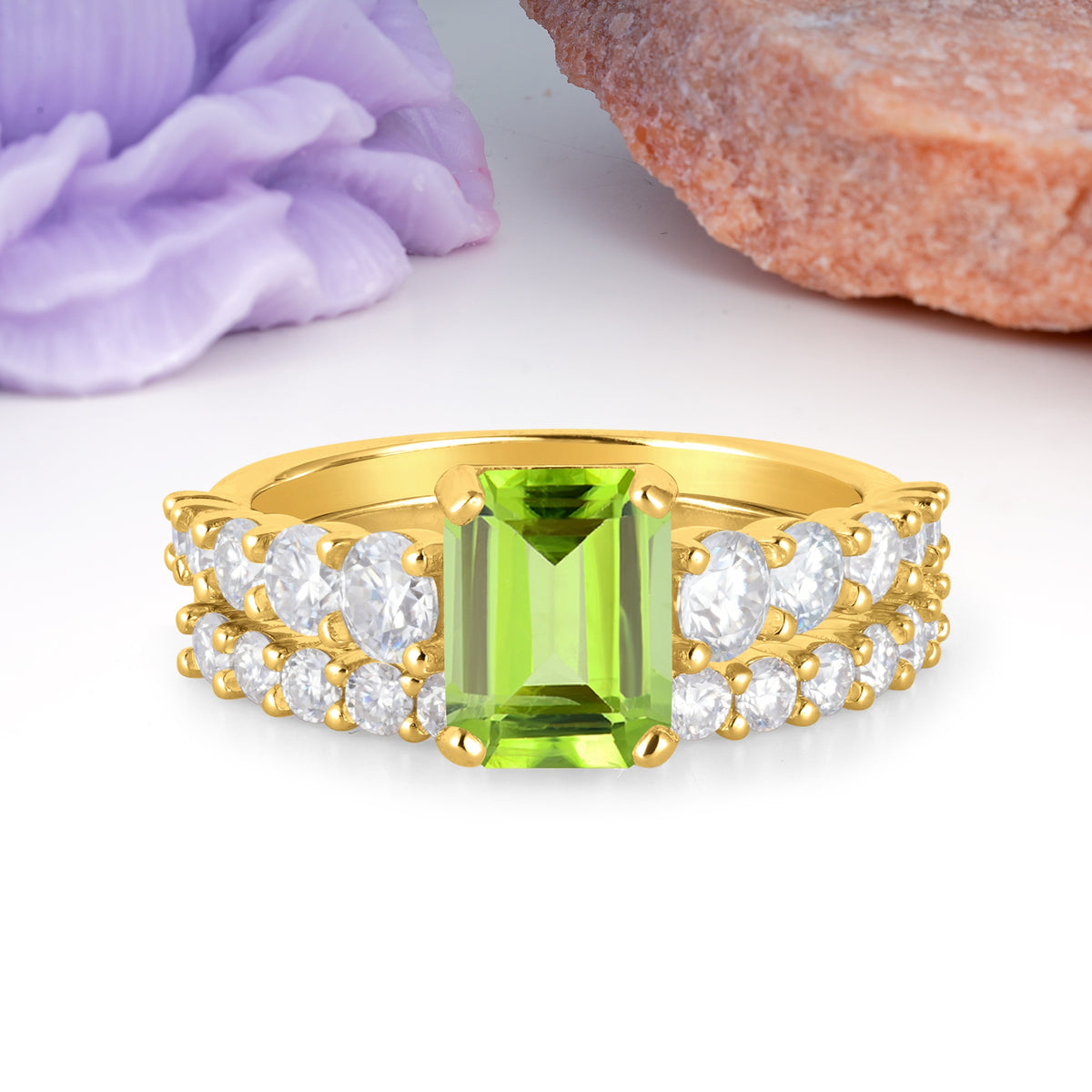 Grand Prong?Held Emerald Cut Peridot Bridal Ring Set - Additional view