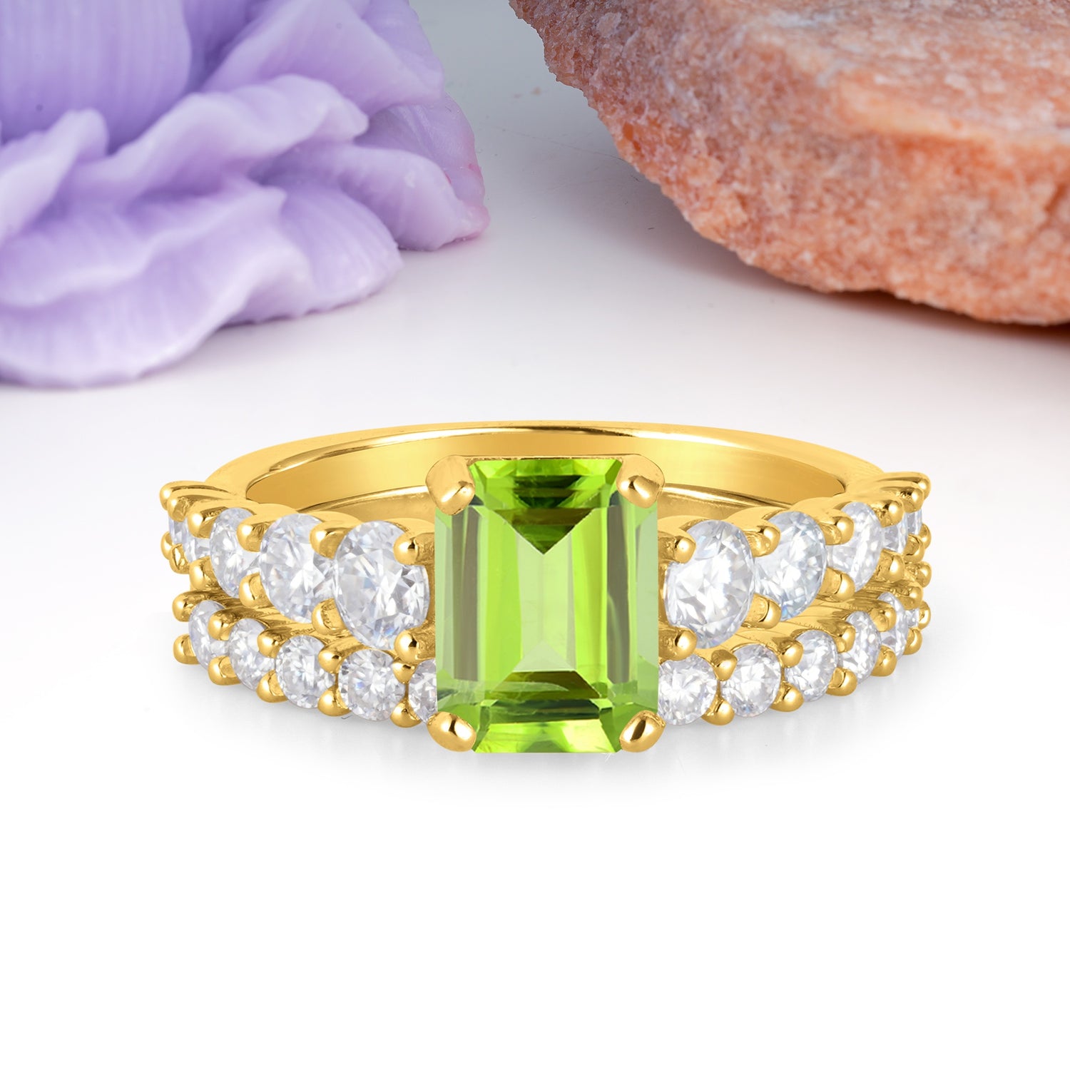 Grand Prong?Held Emerald Cut Peridot Bridal Ring Set - Additional view