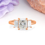 Three‑Stone Emerald Cut Moissanite Prong‑Set Engagement Ring - Additional view