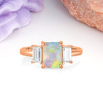 Three‑Stone Emerald Cut Fire Opal Prong‑Set Engagement Ring - Additional view