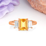 Three‑Stone Emerald Cut Citrine Prong‑Set Engagement Ring - Additional view