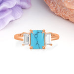 Three‑Stone Emerald Cut Turquoise Prong‑Set Engagement Ring - Additional view