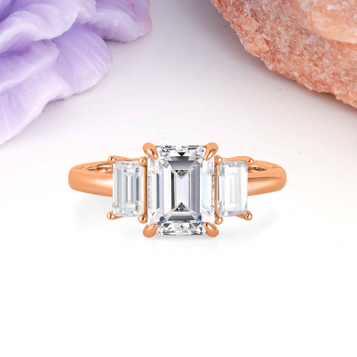Three‑Stone Emerald Cut Lab Diamond Prong‑Set Engagement Ring - Additional view