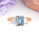 Three‑Stone Emerald Cut Aquamarine Prong‑Set Engagement Ring - Additional view
