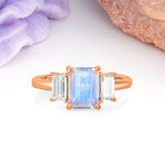 Three‑Stone Emerald Cut Moonstone Prong‑Set Engagement Ring - Additional view