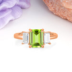 Three‑Stone Emerald Cut Peridot Prong‑Set Engagement Ring - Additional view