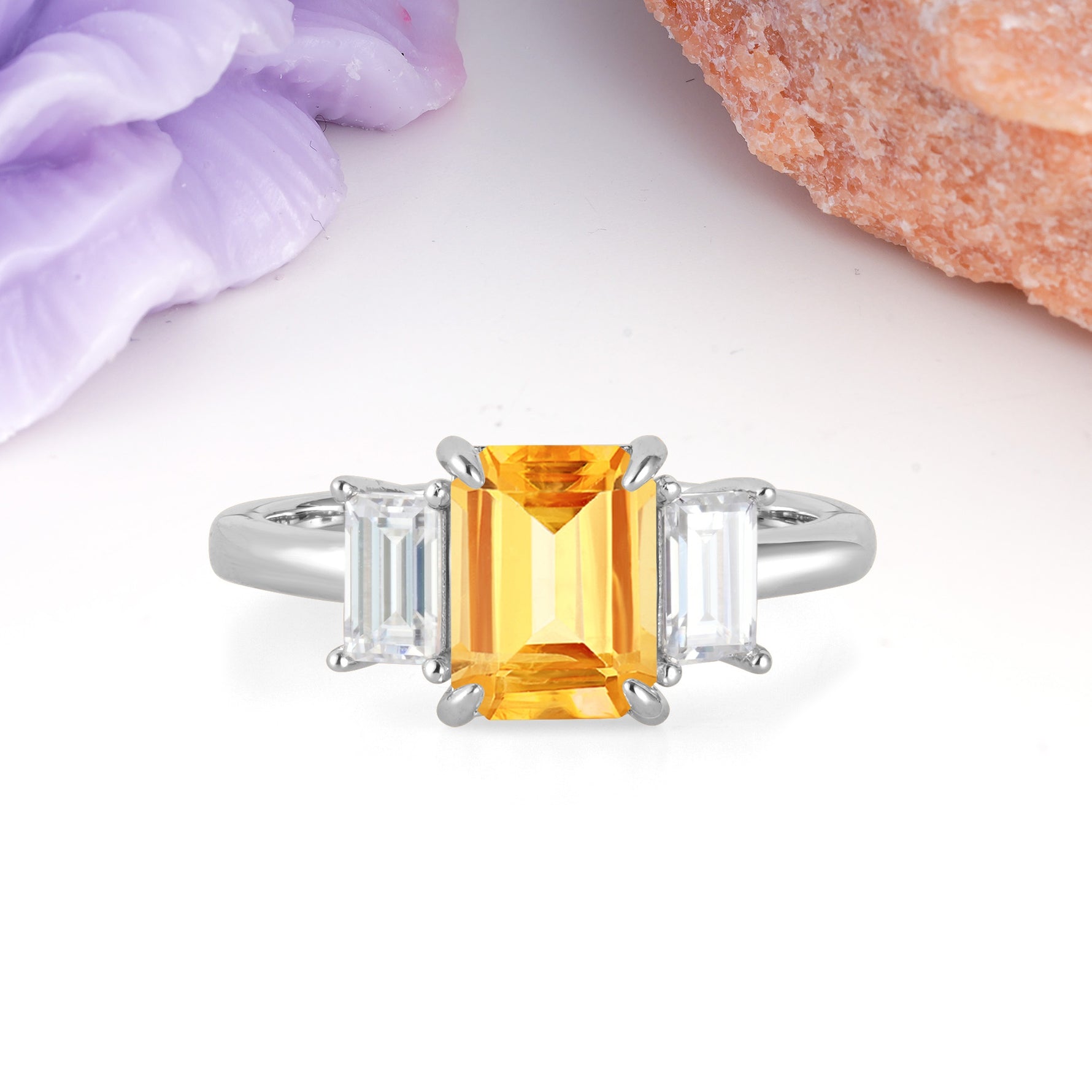Three‑Stone Emerald Cut Citrine Prong‑Set Engagement Ring - Additional view