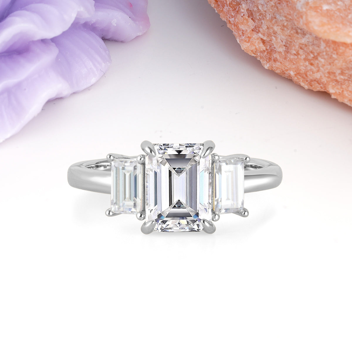 Three‑Stone Emerald Cut Lab Diamond Prong‑Set Engagement Ring - Additional view
