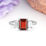 Three‑Stone Emerald Cut Garnet Prong‑Set Engagement Ring - Additional view