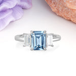 Three‑Stone Emerald Cut Aquamarine Prong‑Set Engagement Ring - Additional view
