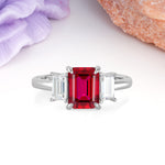 Three‑Stone Emerald Cut Ruby Prong‑Set Engagement Ring - Additional view