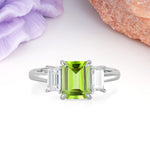 Three‑Stone Emerald Cut Peridot Prong‑Set Engagement Ring - Additional view