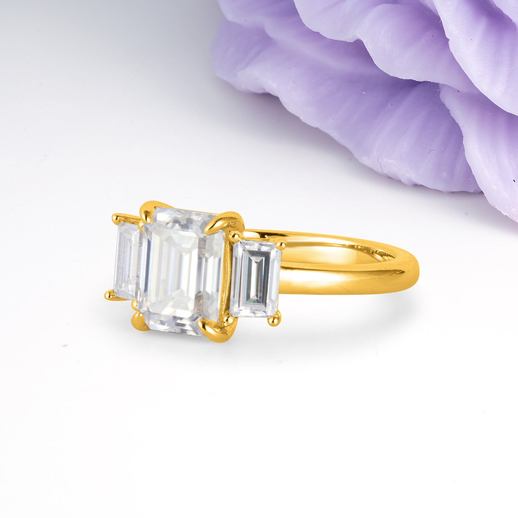 Three‑Stone Emerald Cut Moissanite Prong‑Set Engagement Ring - Additional view