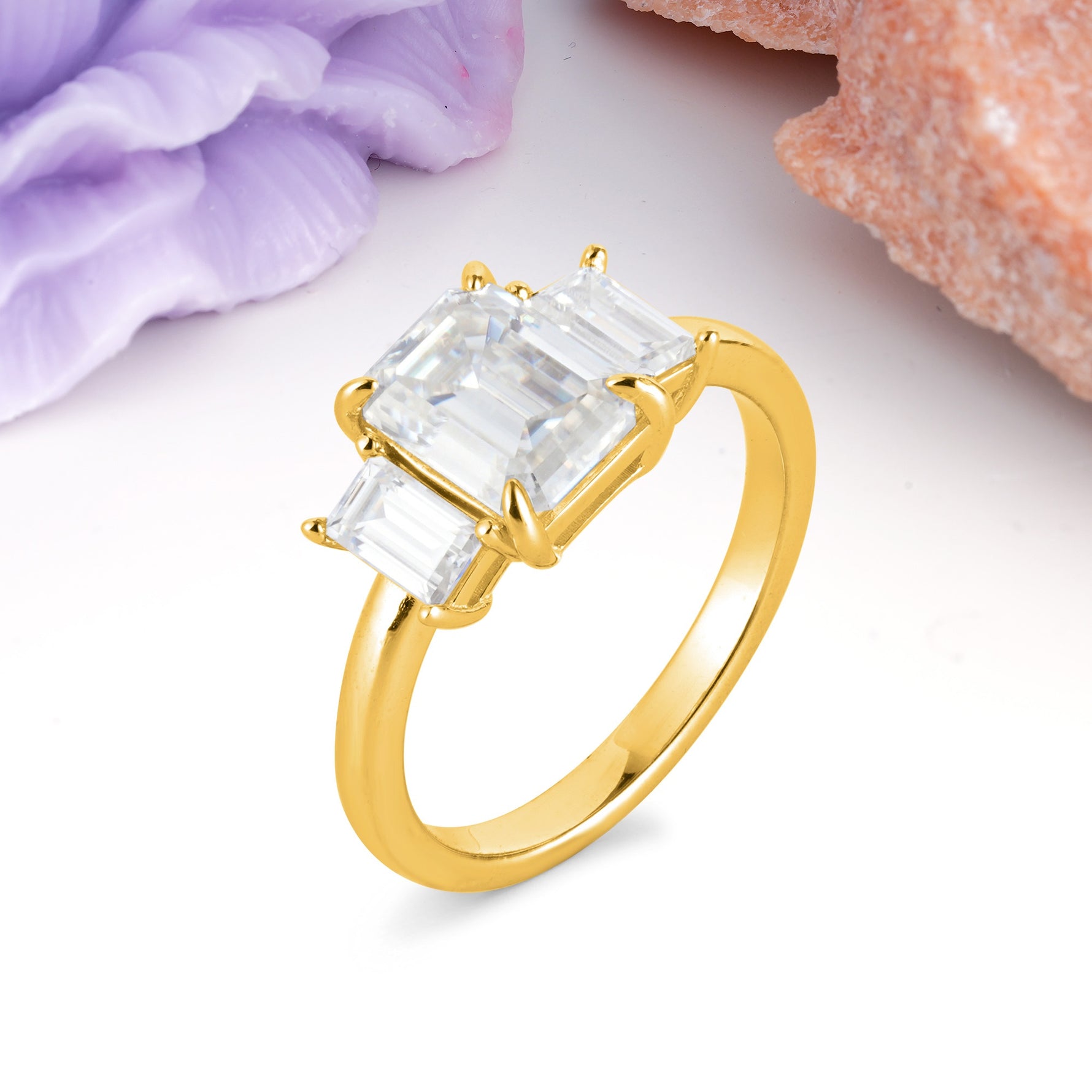 Three‑Stone Emerald Cut Moissanite Prong‑Set Engagement Ring - Additional view