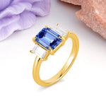 Three‑Stone Emerald Cut Sapphire Prong‑Set Engagement Ring - Additional view