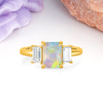 Three‑Stone Emerald Cut Fire Opal Prong‑Set Engagement Ring - Additional view