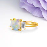 Three‑Stone Emerald Cut Fire Opal Prong‑Set Engagement Ring - Additional view
