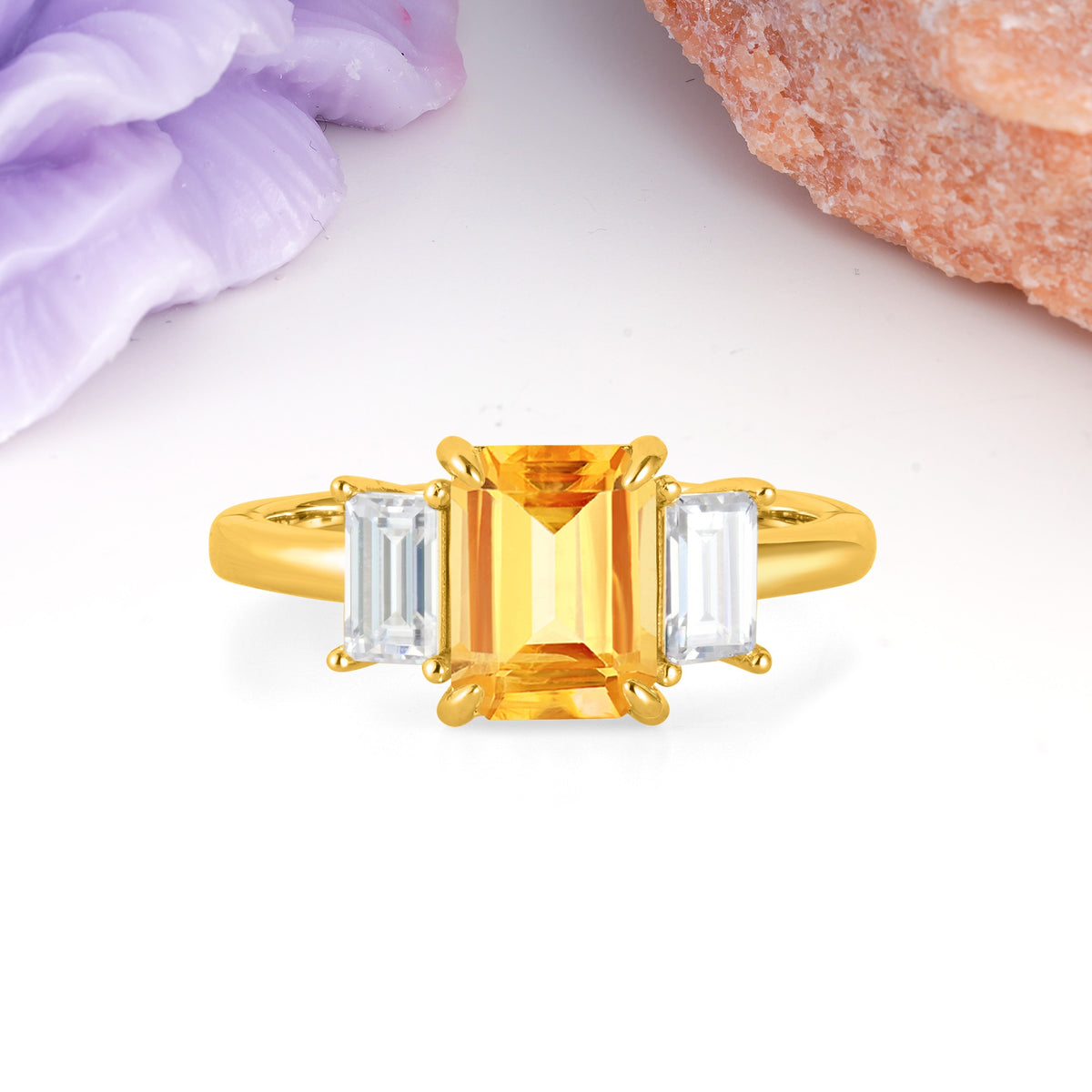 Three‑Stone Emerald Cut Citrine Prong‑Set Engagement Ring - Additional view