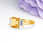 Three‑Stone Emerald Cut Citrine Prong‑Set Engagement Ring - Additional view