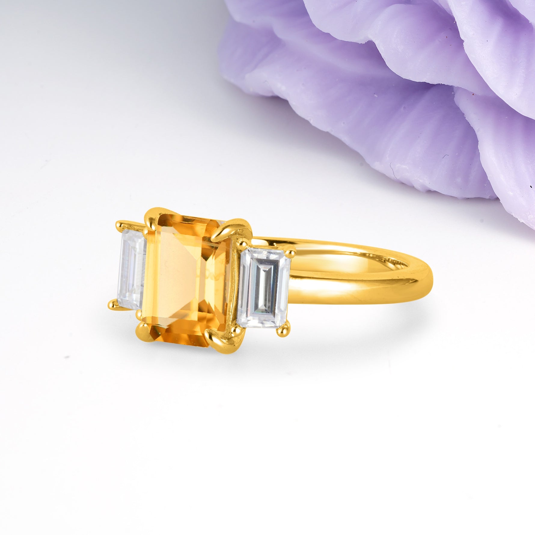 Three‑Stone Emerald Cut Citrine Prong‑Set Engagement Ring - Additional view