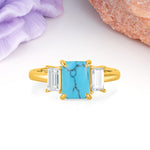 Three‑Stone Emerald Cut Turquoise Prong‑Set Engagement Ring - Additional view