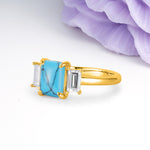 Three‑Stone Emerald Cut Turquoise Prong‑Set Engagement Ring - Additional view