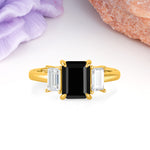 Three‑Stone Emerald Cut Black Onyx Prong‑Set Engagement Ring - Additional view