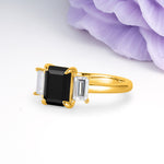 Three‑Stone Emerald Cut Black Onyx Prong‑Set Engagement Ring - Additional view
