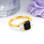 Three‑Stone Emerald Cut Black Onyx Prong‑Set Engagement Ring - Additional view