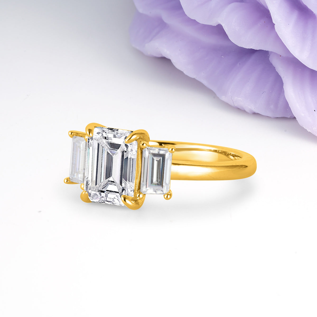 Three‑Stone Emerald Cut Lab Diamond Prong‑Set Engagement Ring - Additional view