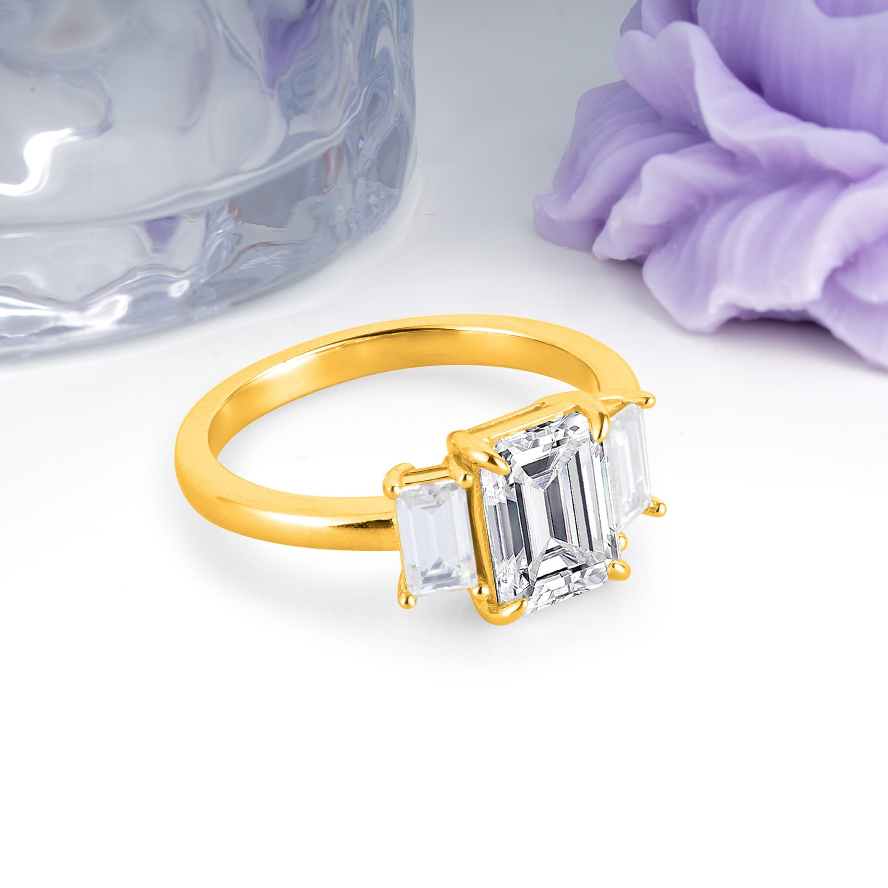 Three‑Stone Emerald Cut Lab Diamond Prong‑Set Engagement Ring - Additional view
