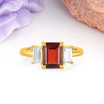 Three‑Stone Emerald Cut Garnet Prong‑Set Engagement Ring - Additional view