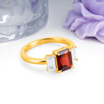 Three‑Stone Emerald Cut Garnet Prong‑Set Engagement Ring - Additional view