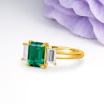 Three‑Stone Emerald Cut Emerald Prong‑Set Engagement Ring - Additional view