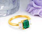 Three‑Stone Emerald Cut Emerald Prong‑Set Engagement Ring - Additional view
