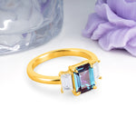 Three‑Stone Emerald Cut Alexandrite Prong‑Set Engagement Ring - Additional view
