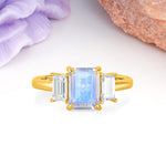 Three‑Stone Emerald Cut Moonstone Prong‑Set Engagement Ring - Additional view