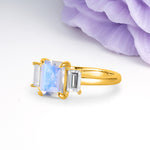Three‑Stone Emerald Cut Moonstone Prong‑Set Engagement Ring - Additional view