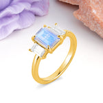 Three‑Stone Emerald Cut Moonstone Prong‑Set Engagement Ring - Additional view