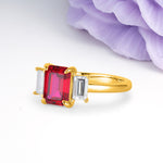 Three‑Stone Emerald Cut Ruby Prong‑Set Engagement Ring - Additional view