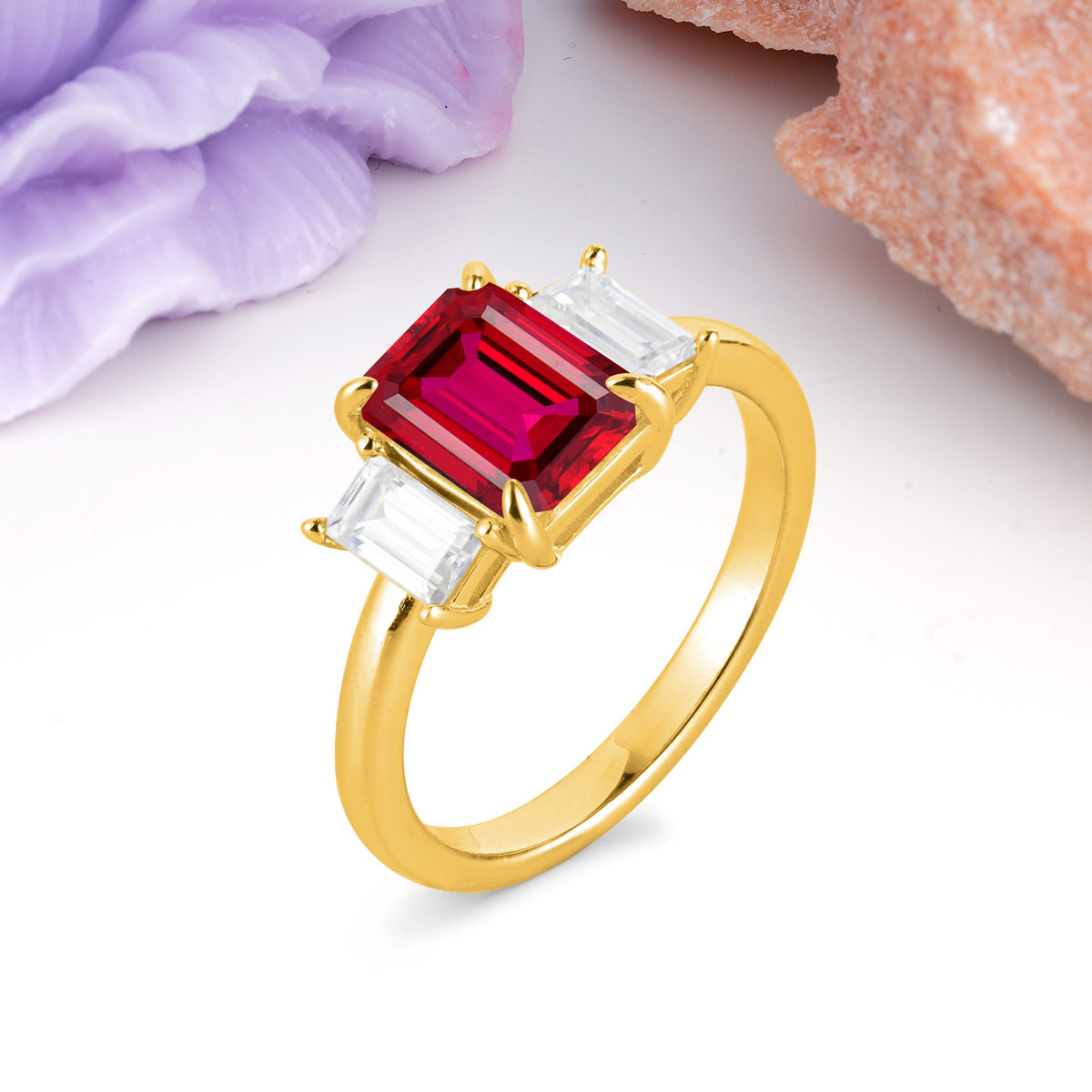 Three‑Stone Emerald Cut Ruby Prong‑Set Engagement Ring - Additional view