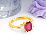 Three‑Stone Emerald Cut Ruby Prong‑Set Engagement Ring - Additional view