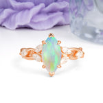 Elegant Forest Branch Multi Marquise Side Accent Long Marquise Cut Fire Opal Engagement Ring - Additional view
