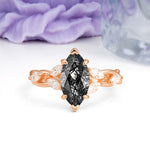 Elegant Forest Branch Multi Marquise Side Accent Long Marquise Cut Black Rutilated Quartz Engagement Ring - Additional view