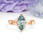 Elegant Forest Branch Multi Marquise Side Accent Long Marquise Cut Moss Agate Engagement Ring - Additional view