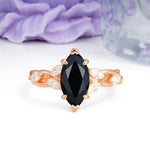 Elegant Forest Branch Multi Marquise Side Accent Long Marquise Cut Black Onyx Engagement Ring - Additional view
