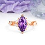 Elegant Forest Branch Multi Marquise Side Accent Long Marquise Cut Amethyst Engagement Ring - Additional view