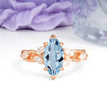Elegant Forest Branch Multi Marquise Side Accent Long Marquise Cut Aquamarine Engagement Ring - Additional view